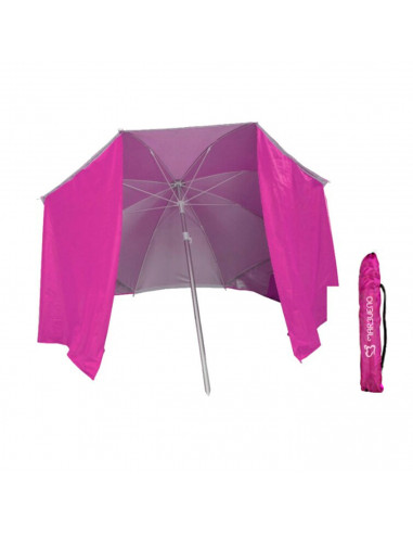 Sombrilla de nylon con paraviento 180 cm, parasol aluminio playa con bolsa, mástil diámetro 22-25 mm, varillas fibra de vidrio,