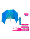 Sombrilla de nylon con paraviento 200 cm, parasol aluminio playa con bolsa, mástil diámetro 22-25 mm, varillas fibra de vidrio,