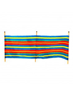 Paravientos 3 palos para playa 200 x 115 cm, protector de viento, 2 paneles polyetileno, postes de madera, acampada, camping, ja