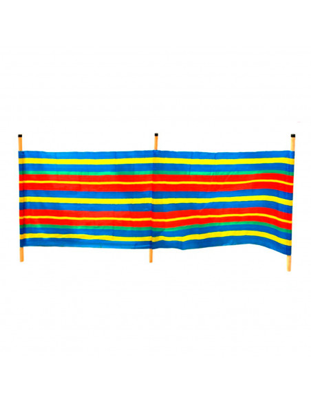 Paravientos 3 palos para playa 200 x 115 cm, protector de viento, 2 paneles polyetileno, postes de madera, acampada, camping, ja
