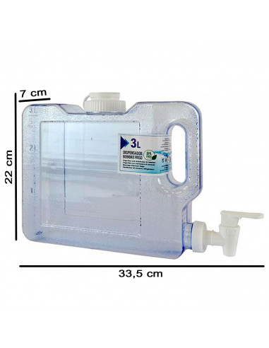 Tradineur - Dispensador de bebidas de plástico 3 litros con grifo para frigorífico, 22 x 7 x 33,5 cm, botella dispensadora agua,