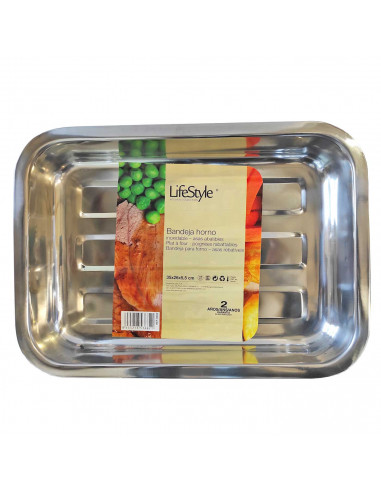 LifeStyle - Bandeja de horno con asas abatibles, acero inoxidable, 36,3 x 26,1 x 5,5 cm, fuente, molde, recipiente rectangular,