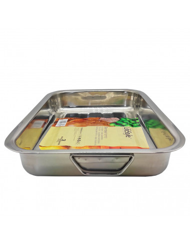 LifeStyle - Bandeja de horno con asas abatibles, acero inoxidable, 36,3 x 26,1 x 5,5 cm, fuente, molde, recipiente rectangular,