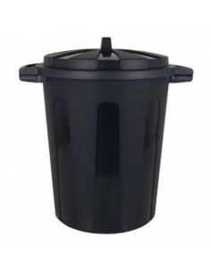 Cubo de basura de plástico negro con asas 100 litros, 68,2 x 63,8 x 53,4 cm, contenedor de residuos, papelera con tapa, recipien