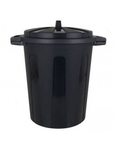 Cubo de basura de plástico negro con asas 100 litros, 68,2 x 63,8 x 53,4 cm, contenedor de residuos, papelera con tapa, recipien