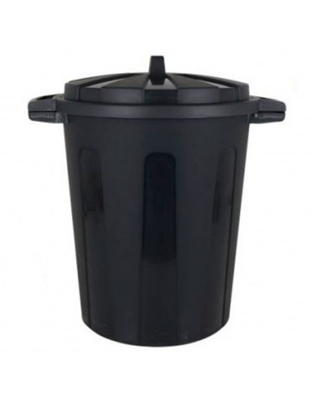 Cubo de basura de plástico negro con asas 100 litros, 68,2 x 63,8 x 53,4 cm, contenedor de residuos, papelera con tapa, recipien
