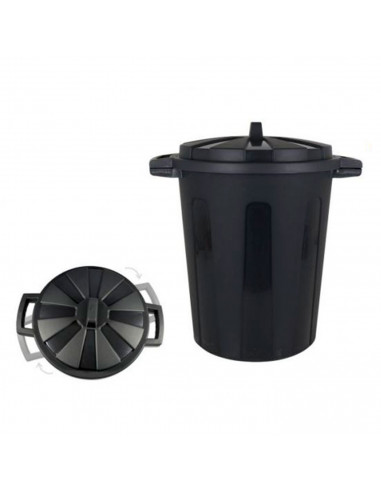 Cubo de basura de plástico negro con asas 100 litros, 68,2 x 63,8 x 53,4 cm, contenedor de residuos, papelera con tapa, recipien