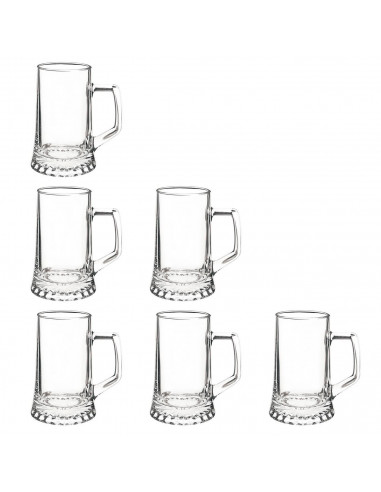 Tradineur - Set de 6 jarras de cerveza de vidrio 51 cl, modelo Stern, vasos base gruesa y asa 14,9 x 9,8 cm, vidrio pesado y res