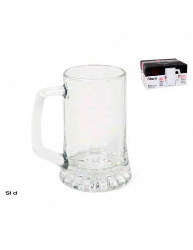 Tradineur - Set de 6 jarras de cerveza de vidrio 51 cl, modelo Stern, vasos base gruesa y asa 14,9 x 9,8 cm, vidrio pesado y res