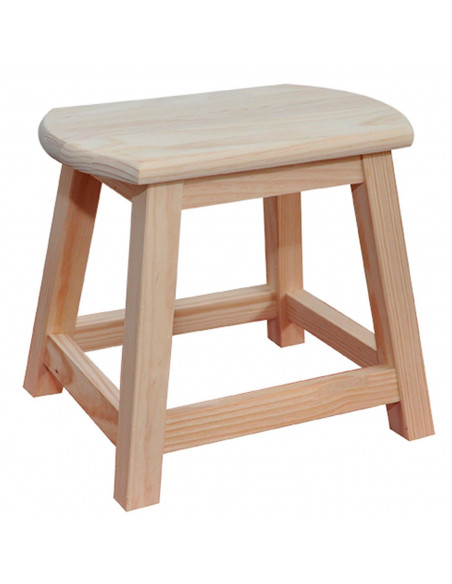 Tradineur - Taburete de madera maciza natural sin tratar 29,6 x 34,7 x 27 cm, banqueta rústica, asiento infantil, reposapiés