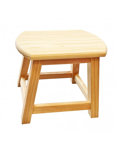 Tradineur - Taburete de madera maciza natural sin tratar 29,6 x 34,7 x 27 cm, banqueta rústica, asiento infantil, reposapiés