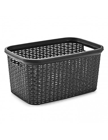 Plastic Forte - Cesta para la colada rattan de plástico con asas 26,5 x 53,5 x 36 cm, capacidad 35 litros, cesto organizador pre