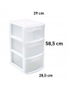 Tradineur - Cajonera támesis de plástico blanco, 3 cajones transparentes, 58,5 x 28,5 x 39 cm, torre de almacenaje y organizació