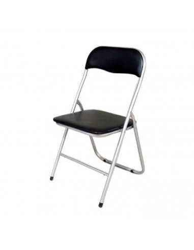 Tradineur - Silla plegable con asiento y respaldo acolchado negro 81 x 43,3 x 47 cm, asiento de 37,5 x 39 cm, estructura metal,