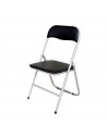 Tradineur - Silla plegable con asiento y respaldo acolchado negro 81 x 43,3 x 47 cm, asiento de 37,5 x 39 cm, estructura metal,