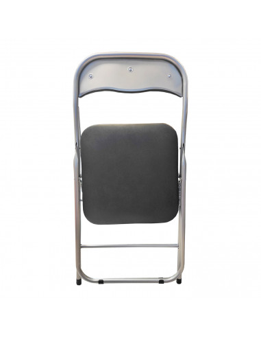 Tradineur - Silla plegable con asiento y respaldo acolchado negro 81 x 43,3 x 47 cm, asiento de 37,5 x 39 cm, estructura metal,