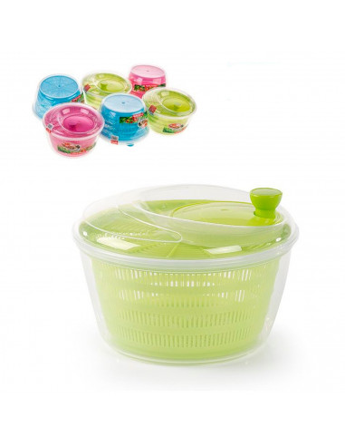 Tradineur - Centrifugadora de ensalada 4 litros, plástico, escurridor manual para lechuga y verduras, mecanismo de giro en la ta
