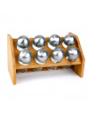 Set de 8 especieros con soporte de bambú 13,5 x 25 x 14 cm, organizador de especias madera 8 botes cristal y acero inoxidable, e