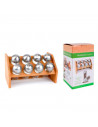 Set de 8 especieros con soporte de bambú 13,5 x 25 x 14 cm, organizador de especias madera 8 botes cristal y acero inoxidable, e