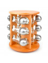 Set de 12 especieros con soporte de bambú 24 x 19 cm, organizador de especias madera 12 botes cristal y acero inoxidable, estant