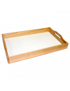 Bandeja de madera con asas 40,2 x 25 x 4 cm, bandeja para servir desayuno rectangular, fondo blanco lacado, práctica y resistent