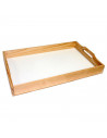 Bandeja de madera con asas 40,2 x 25 x 4 cm, bandeja para servir desayuno rectangular, fondo blanco lacado, práctica y resistent