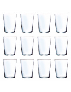 Tradineur - Juego de 12 vasos de cristal de 520 ml, pack de vasos para agua, bebidas, ligeros, aptos para lavavajillas, 12,1 x 8