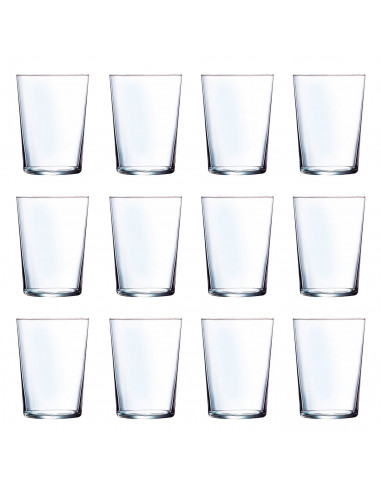 Tradineur - Juego de 12 vasos de cristal de 520 ml, pack de vasos para agua, bebidas, ligeros, aptos para lavavajillas, 12,1 x 8