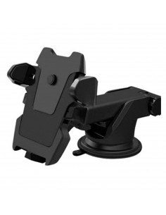 Soporte de móvil coche universal para pantallas entre 3,5 - 6,3'', brazo telescópico ajustable, giro de 360º con ventosa para