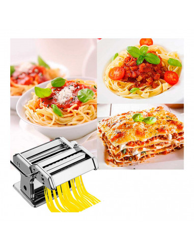 Cortapasta manual de acero inoxidable 19 x 19 x 12 cm, máquina para hacer pasta fresca con manivela, cortar espaguetis, macarron