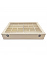 Caja de madera, 56 compartimentos en 2 niveles, tapa con cristal 7,8 x 44,8 x 29,8 cm, 4 bandejas removibles, expositor joyas, o