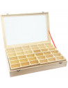 Caja de madera, 56 compartimentos en 2 niveles, tapa con cristal 7,8 x 44,8 x 29,8 cm, 4 bandejas removibles, expositor joyas, o