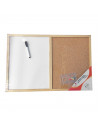 Tradineur - Pizzara combinada doble uso, tablero mixto blanco y corcho, 59 x 39,5 cm, marco de madera, rotulador borrado en seco