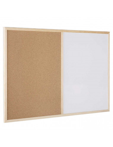 Tradineur - Pizzara combinada doble uso, tablero mixto blanco y corcho, 59 x 39,5 cm, marco de madera, rotulador borrado en seco