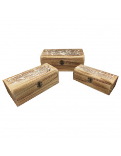 Conjunto de 3 cajas de madera, forma de baúl, 9,5 x 25 x 14 cm, juego cajas rectangulares decorativas, cierre metálico frontal,