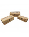 Conjunto de 3 cajas de madera, forma de baúl, 9,5 x 25 x 14 cm, juego cajas rectangulares decorativas, cierre metálico frontal,