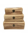 Conjunto de 3 cajas de madera, forma de baúl, 9,5 x 25 x 14 cm, juego cajas rectangulares decorativas, cierre metálico frontal,