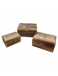 Conjunto 3 cajas de madera, forma de baúl, 9 x 19 x 15,5 cm, juego cajas rectangulares decorativas, cierre metálico frontal, alm