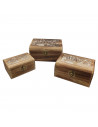 Conjunto 3 cajas de madera, forma de baúl, 9 x 19 x 15,5 cm, juego cajas rectangulares decorativas, cierre metálico frontal, alm