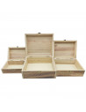 Conjunto 3 cajas de madera, forma de baúl, 9 x 19 x 15,5 cm, juego cajas rectangulares decorativas, cierre metálico frontal, alm