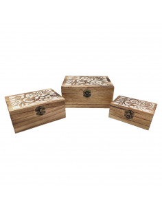 Conjunto 3 cajas rectangulares de madera 8 x 18 x 13,8 cm, juego cajas decorativas, cierre metálico frontal, almacenaje objetos