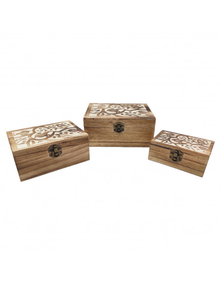 Conjunto 3 cajas rectangulares de madera 8 x 18 x 13,8 cm, juego cajas decorativas, cierre metálico frontal, almacenaje objetos Conjunto 3 cajas rectangulares de madera 8 x 18 x 13,8 cm, juego cajas decorativas, cierre metálico frontal, almacenaje objetos