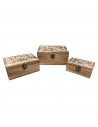 Conjunto 3 cajas rectangulares de madera 8 x 18 x 13,8 cm, juego cajas decorativas, cierre metálico frontal, almacenaje objetos