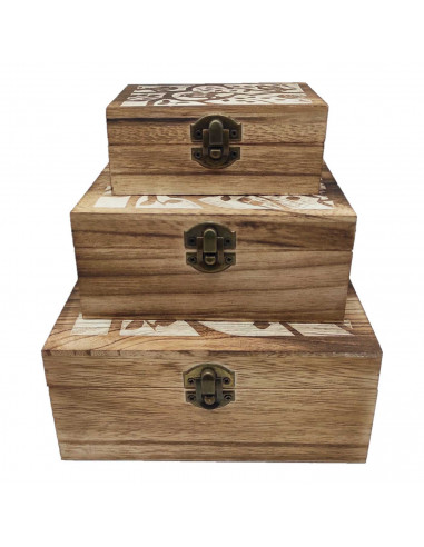 Conjunto 3 cajas rectangulares de madera 8 x 18 x 13,8 cm, juego cajas decorativas, cierre metálico frontal, almacenaje objetos