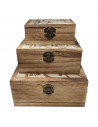 Conjunto 3 cajas rectangulares de madera 8 x 18 x 13,8 cm, juego cajas decorativas, cierre metálico frontal, almacenaje objetos