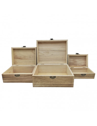 Conjunto 3 cajas rectangulares de madera 8 x 18 x 13,8 cm, juego cajas decorativas, cierre metálico frontal, almacenaje objetos