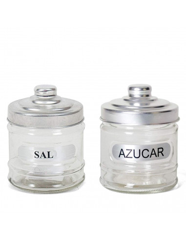 Set de salero y azucarero de cristal 280 ml, botes para sal y azúcar transparentes con tapa 10,5 x 8,5 cm, tarros, recipientes d