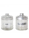 Set de salero y azucarero de cristal 280 ml, botes para sal y azúcar transparentes con tapa 10,5 x 8,5 cm, tarros, recipientes d