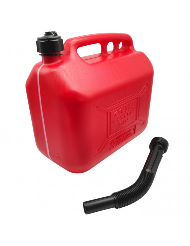 Tradineur - Bidón gasolina con tubo flexible 10 litros, tanque, garrafa combustible de plástico con cánula, trasvase de líquidos