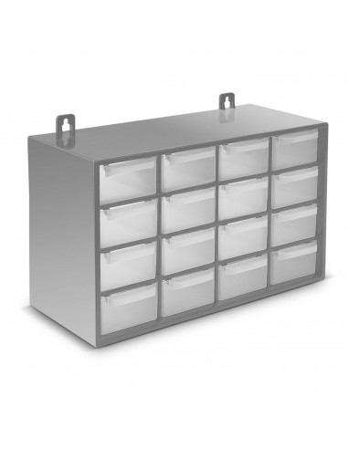 Clasificador apilable de plástico, 16 cajones, gris, 17 x 27 x 12 cm, módulo, estante organizador para piezas pequeñas, tornillo
